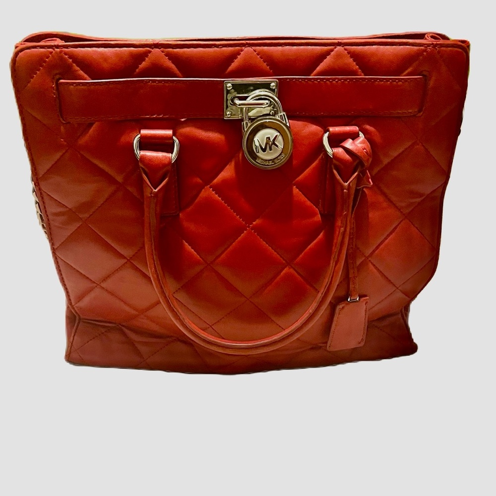 MICHEAL Micheal Kors Red Diamond Quilted Leather Tote Bag with chain strap